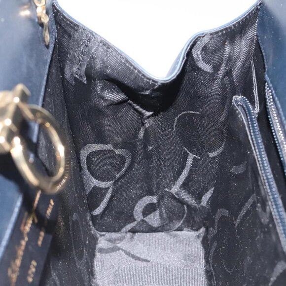 Salvatore Ferragamo Gancini Chain Shoulder Bag Leather Navy Gold Auth BD1060 - Picture 10 of 16